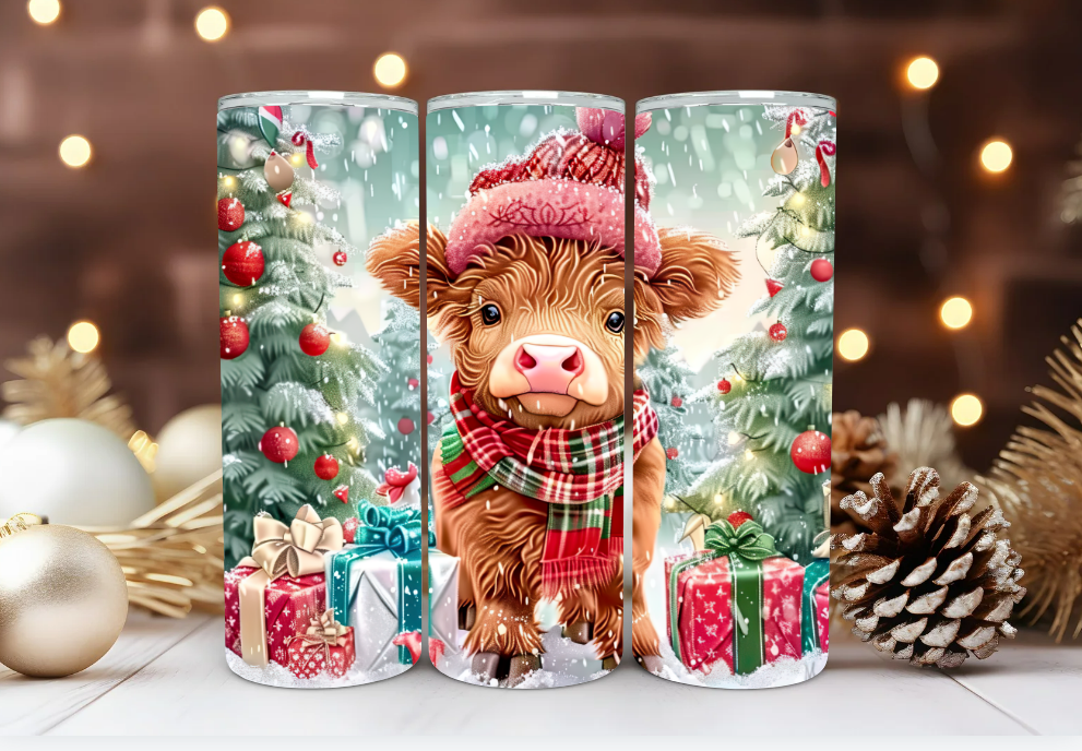 #081 Highland Cow Christmas Tumbler 20oz