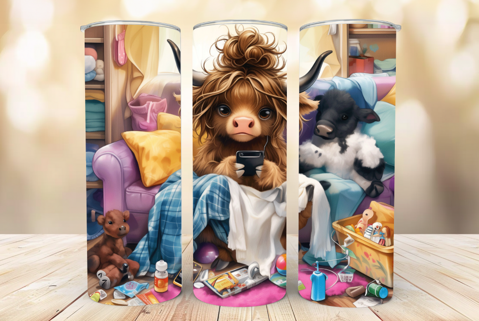 #109 Mess Mom Highland Cow Tumbler 20oz