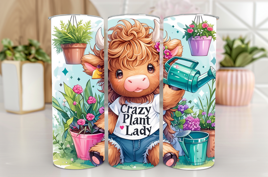 #133 Crazy Plant Lady Highland Cow Tumbler 20oz