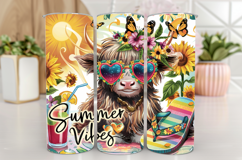 #145 Summer Vibes Highland Cow Tumbler 20oz