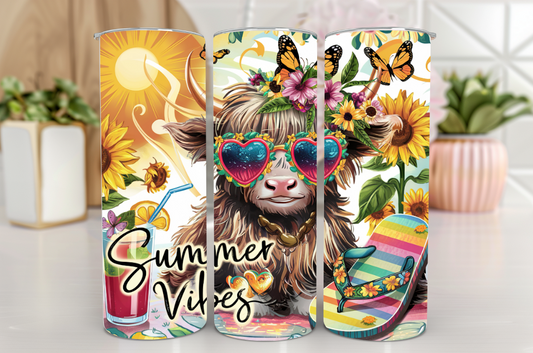 #145 Summer Vibes Highland Cow Tumbler 20oz