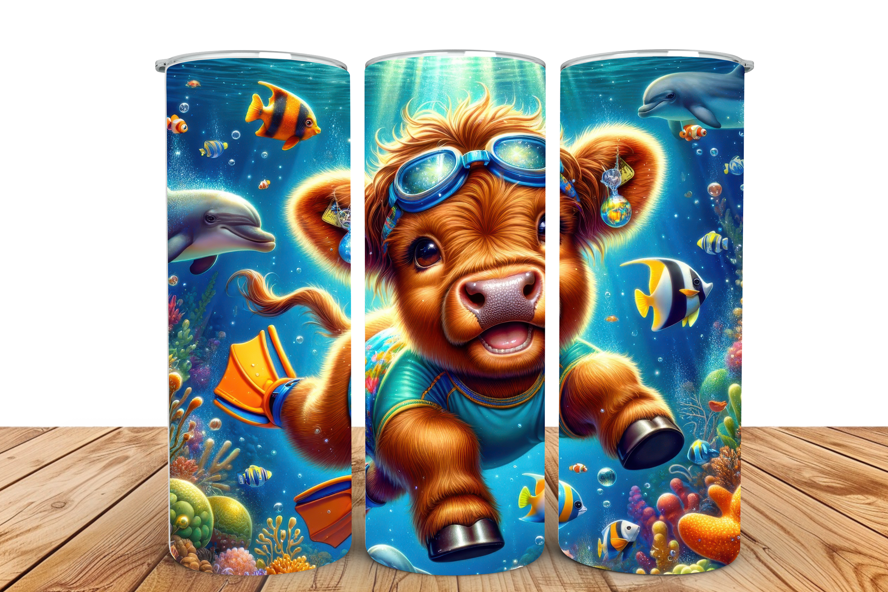 #032 Under Sea Highland Cow Tumbler 20oz