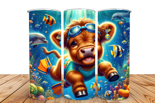 #032 Under Sea Highland Cow Tumbler 20oz