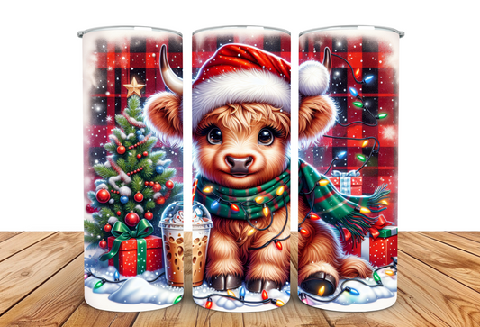 #047 Christmas Highland Cow Tumbler 20oz