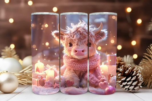 #060 Christmas Highland Cow Tumbler 20oz
