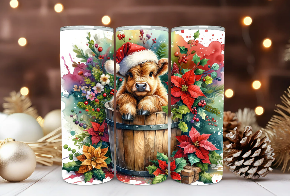#070 Christmas Highland Cow Tumbler 20oz