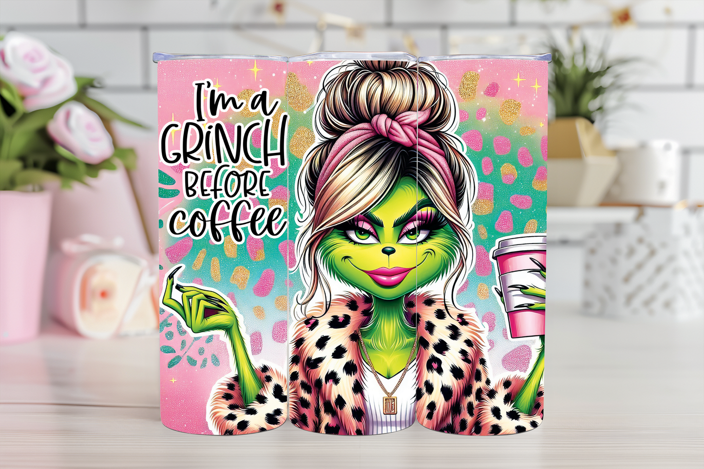 GR0072 Tumbler 20oz I'm a Grinch before coffee
