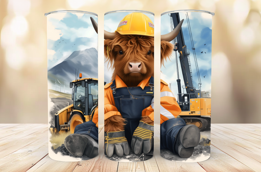 #108 Construction Highland Cow Tumbler 20oz