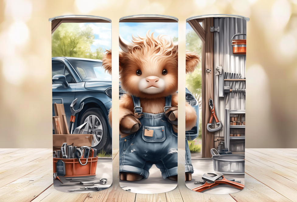 #110 Mechanic Highland Cow Tumbler 20oz