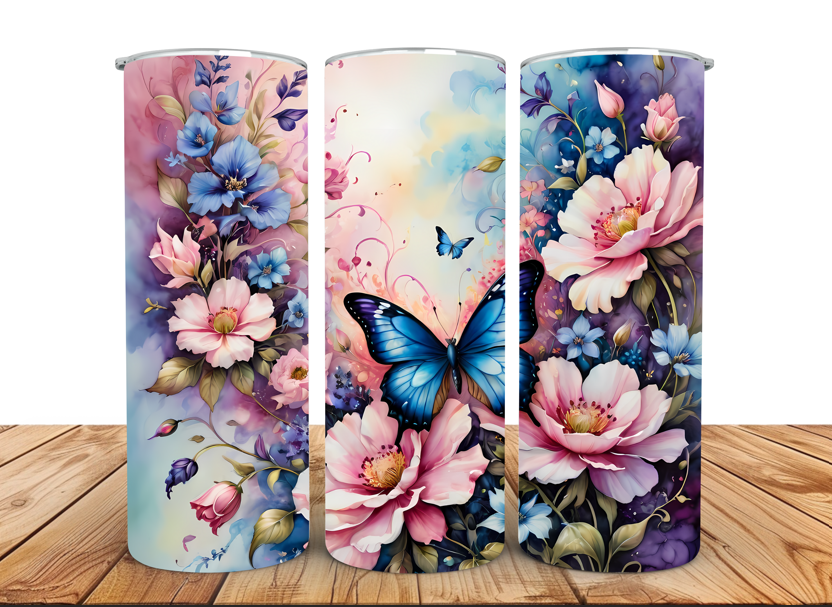#027 Butterfly & Flowers tumbler 20oz