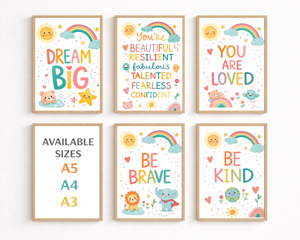 Kids Nursery Wall Art Prints – A5 / A4 / A3