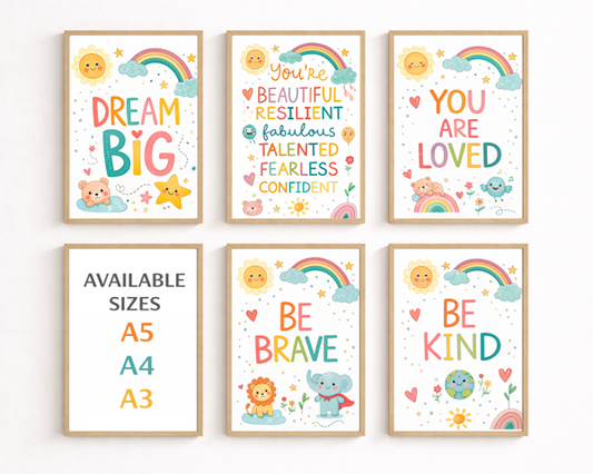 Kids Nursery Wall Art Prints – A5 / A4 / A3
