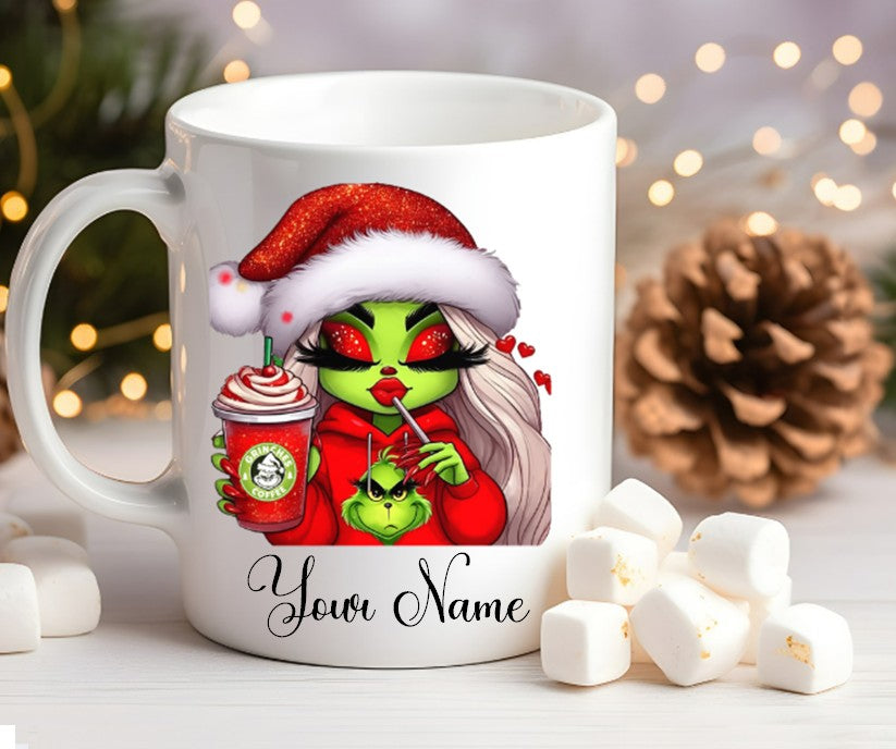 Grinch-Style Lady personalised mugs