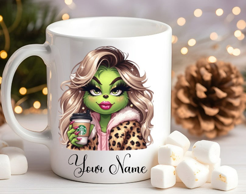 Grinch-Style Lady personalised mugs