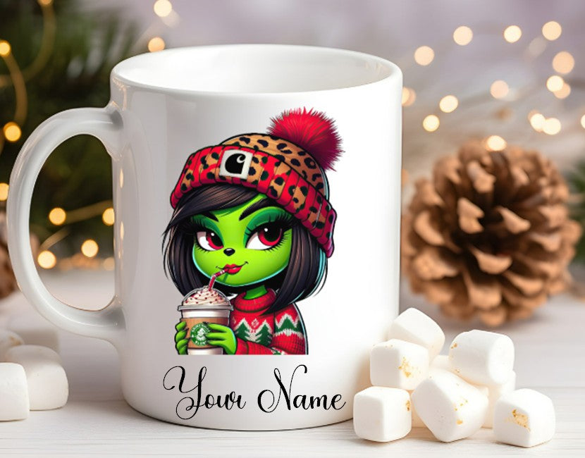 Grinch-Style Lady personalised mugs