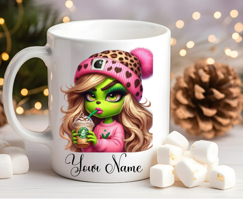 Grinch-Style Lady personalised mugs