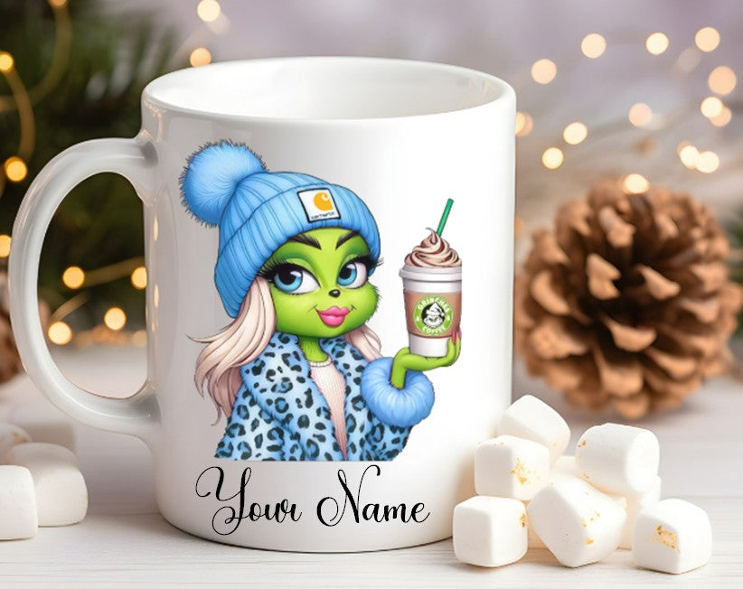 Grinch-Style Lady personalised mugs