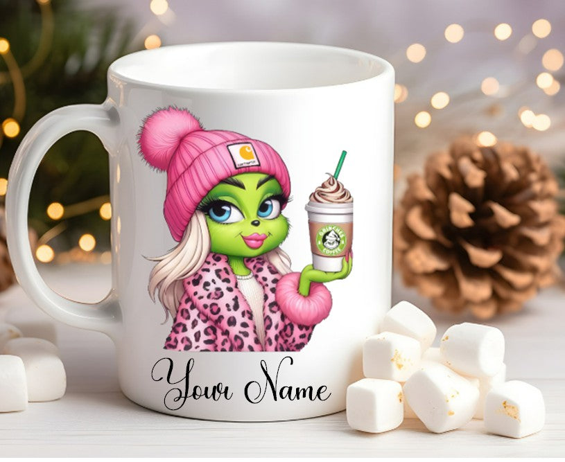 Grinch-Style Lady personalised mugs