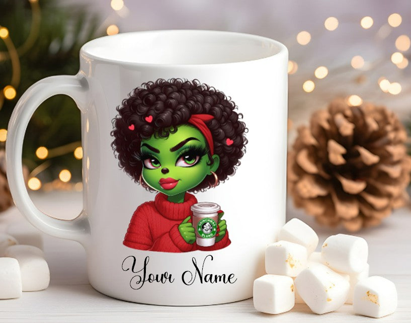Grinch-Style Lady personalised mugs
