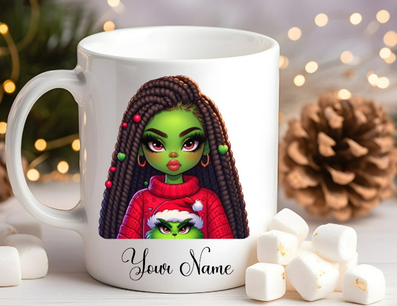 Grinch-Style Lady personalised mugs