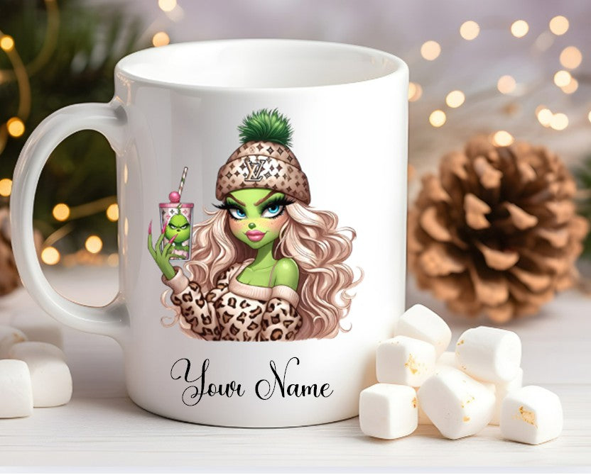Grinch-Style Lady personalised mugs