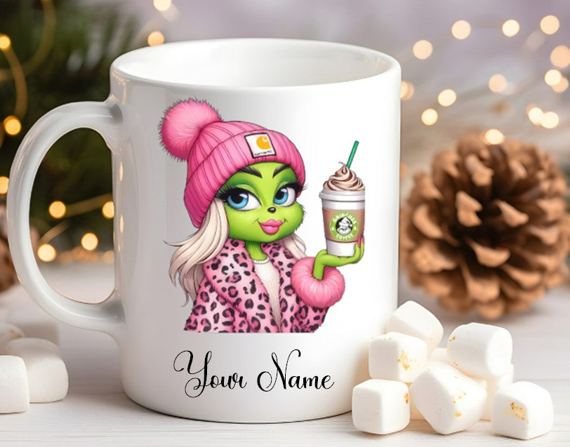 Grinch-Style Lady personalised mugs