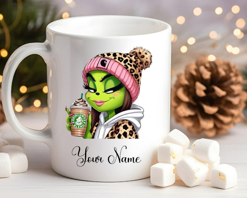 Grinch-Style Lady personalised mugs
