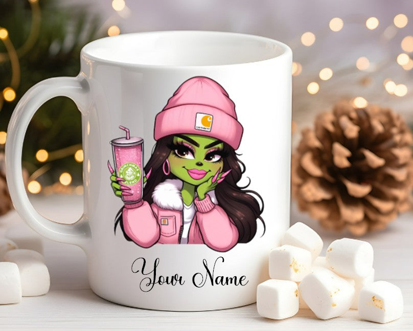 Grinch-Style Lady personalised mugs