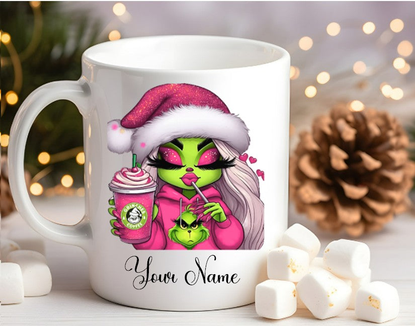 Grinch-Style Lady personalised mugs