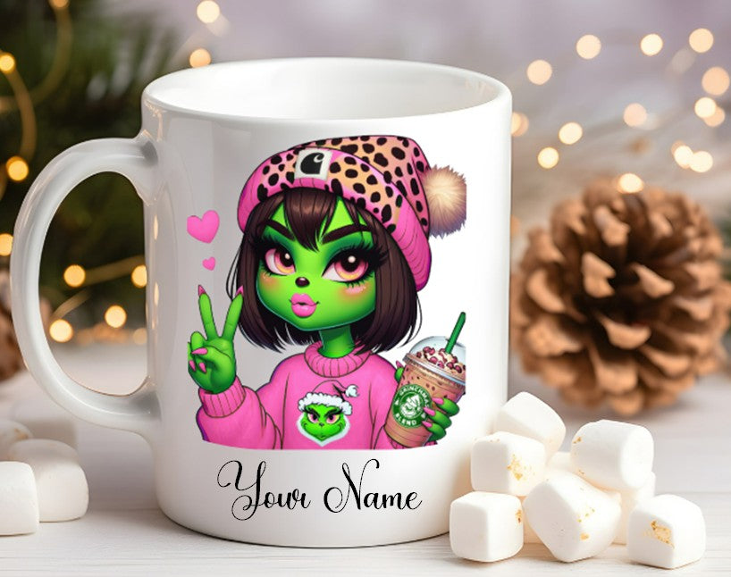 Grinch-Style Lady personalised mugs