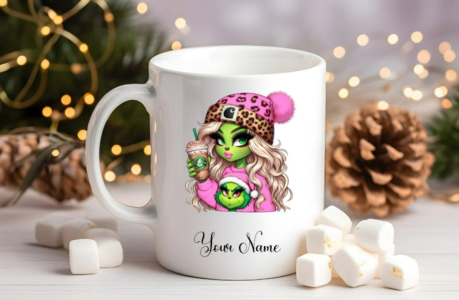 Grinch-Style Lady personalised mugs