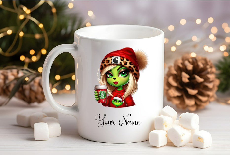 Grinch-Style Lady personalised mugs