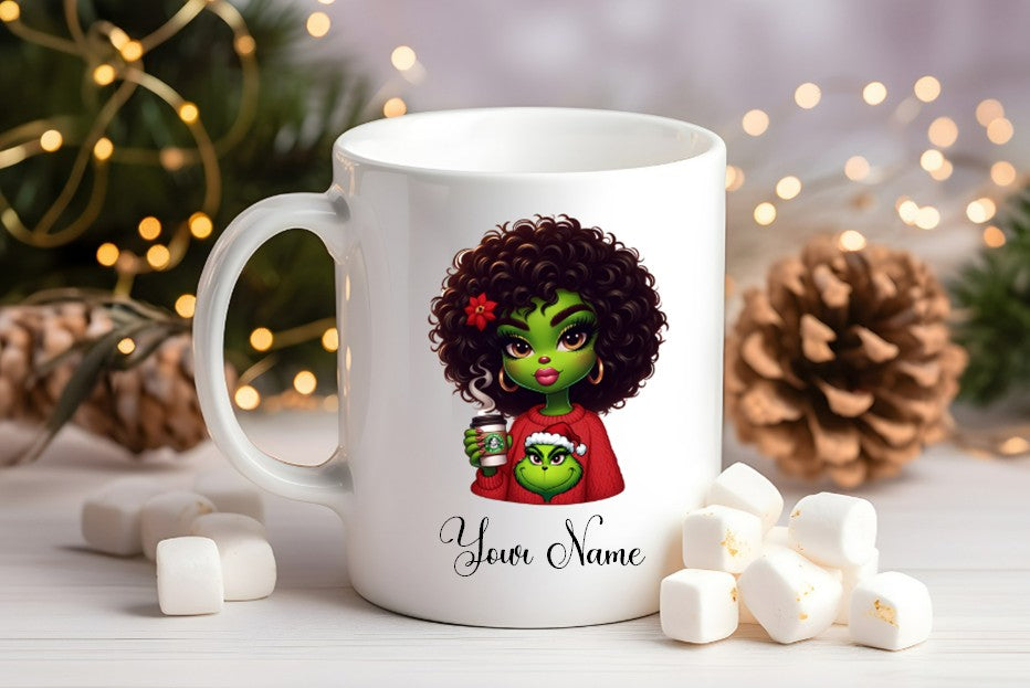 Grinch-Style Lady personalised mugs