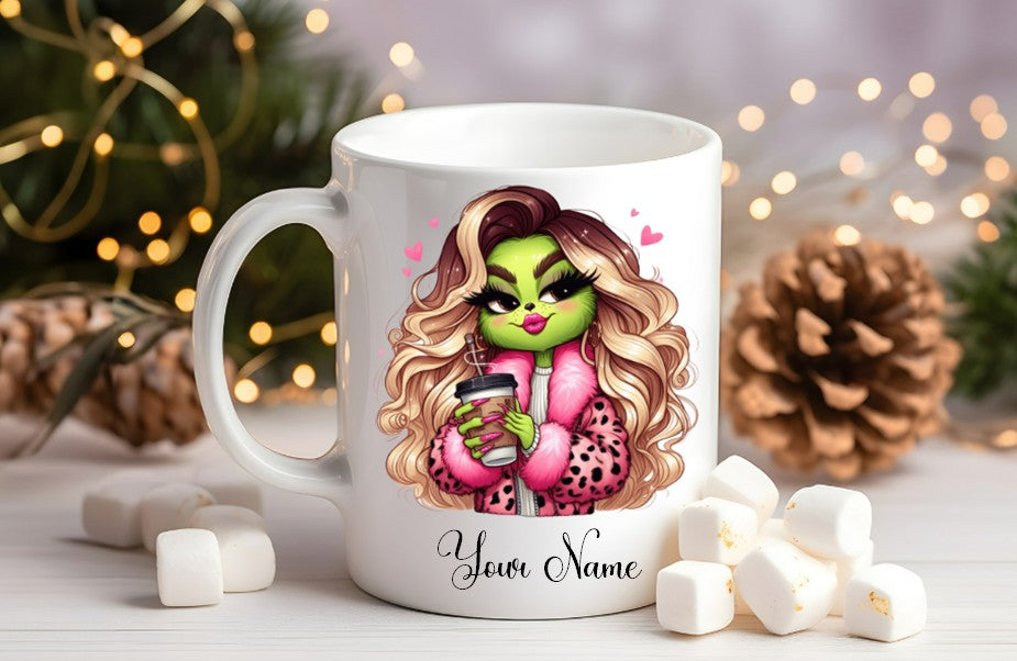 Grinch-Style Lady personalised mugs