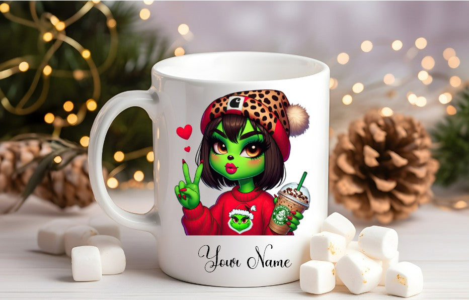 Grinch-Style Lady personalised mugs