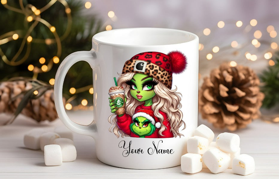 Grinch-Style Lady personalised mugs