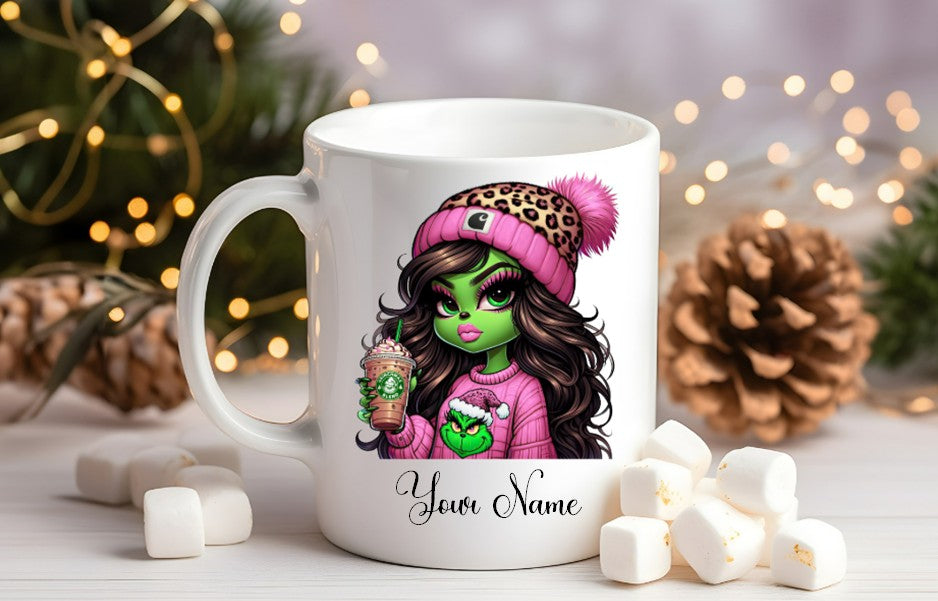 Grinch-Style Lady personalised mugs