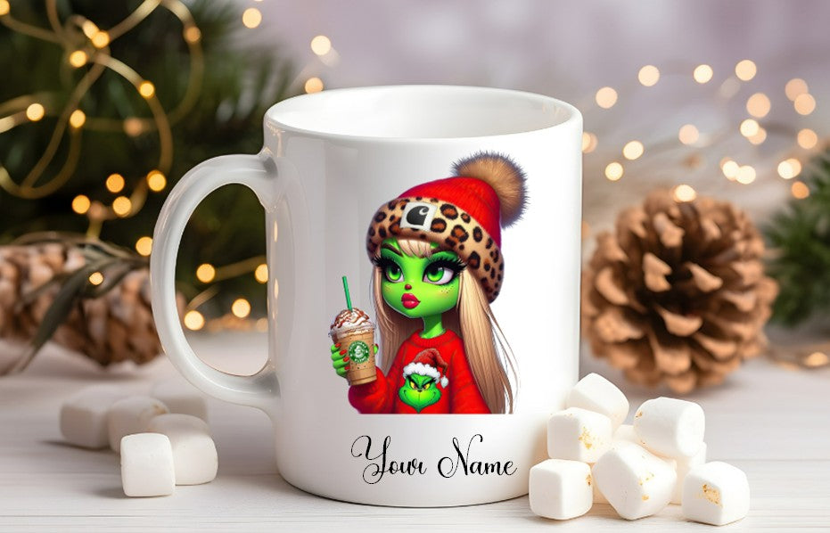 Grinch-Style Lady personalised mugs