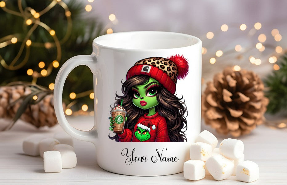 Grinch-Style Lady personalised mugs