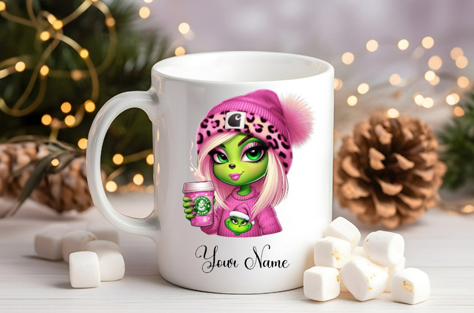 Grinch-Style Lady personalised mugs