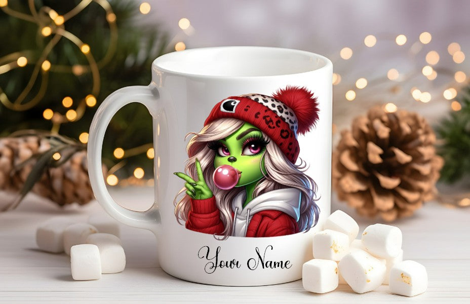 Grinch-Style Lady personalised mugs