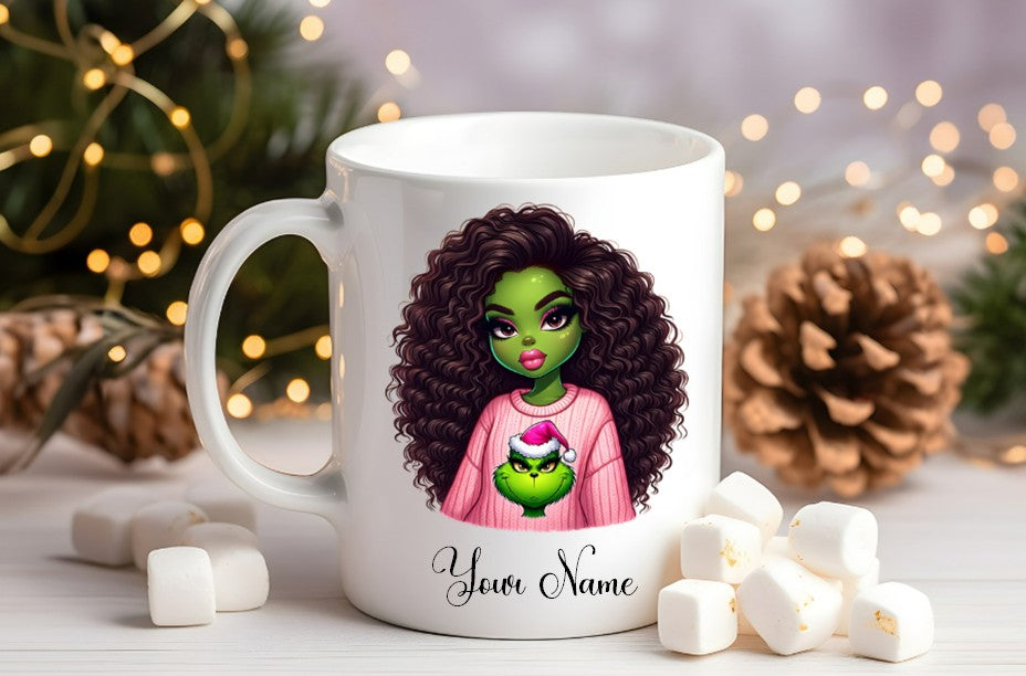 Grinch-Style Lady personalised mugs
