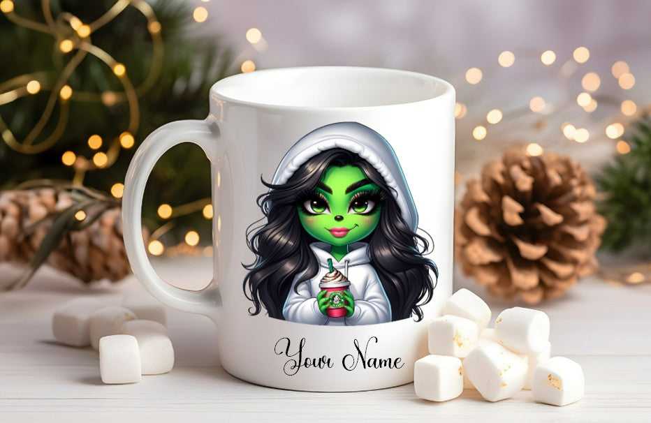 Grinch-Style Lady personalised mugs