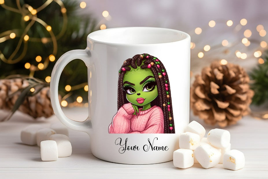 Grinch-Style Lady personalised mugs