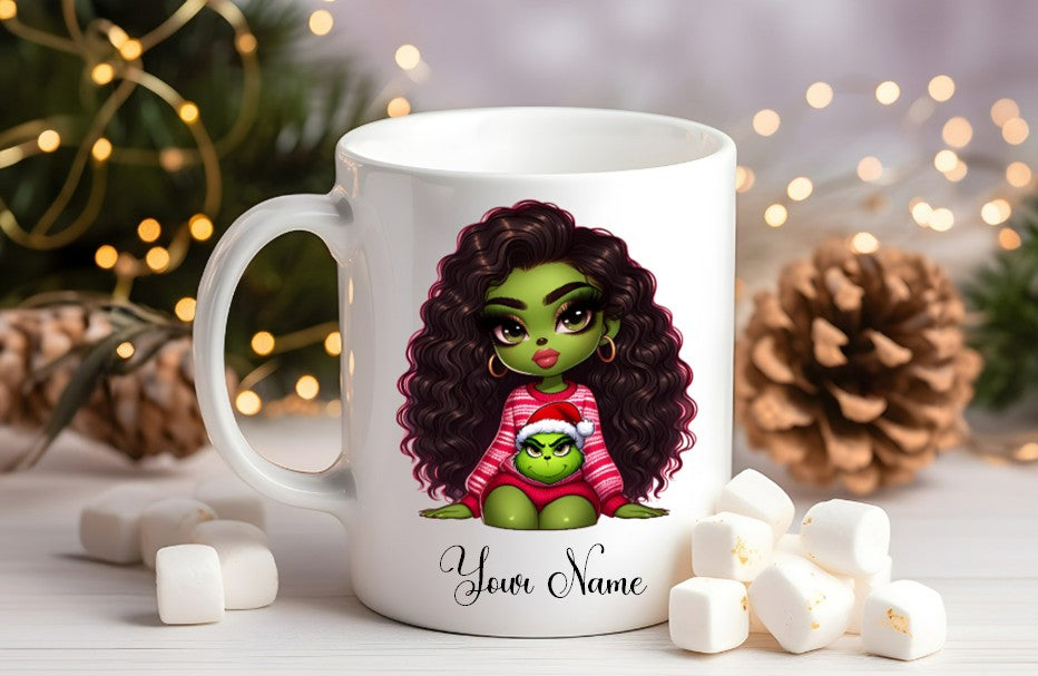 Grinch-Style Lady personalised mugs