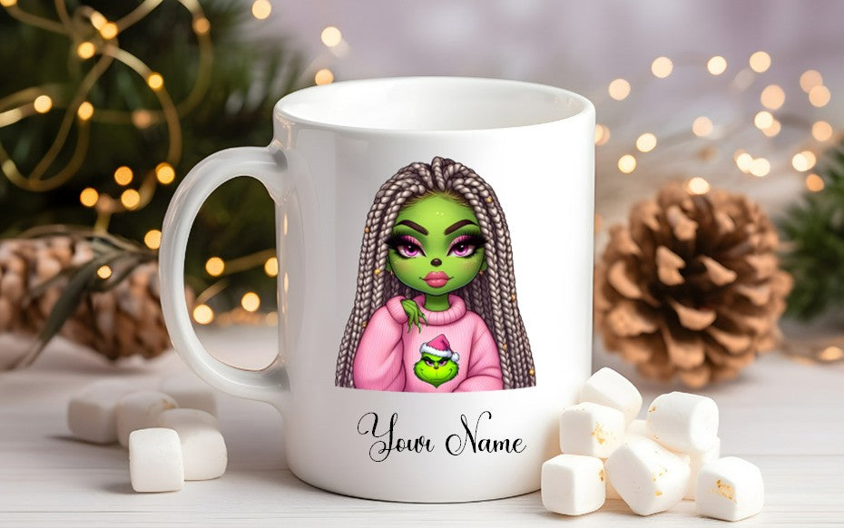 Grinch-Style Lady personalised mugs