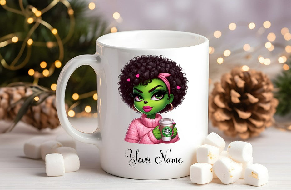 Grinch-Style Lady personalised mugs