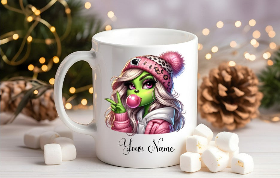Grinch-Style Lady personalised mugs