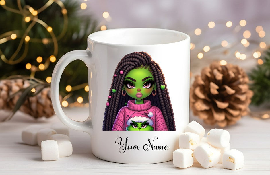 Grinch-Style Lady personalised mugs
