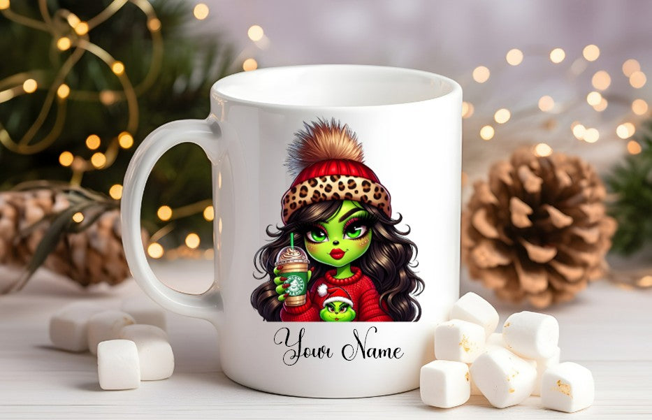 Grinch-Style Lady personalised mugs